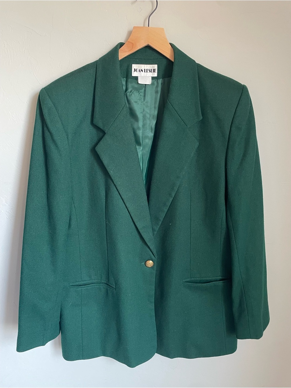Vintage Joan Leslie Hunter Green Single-Button Blazer 75% Wool